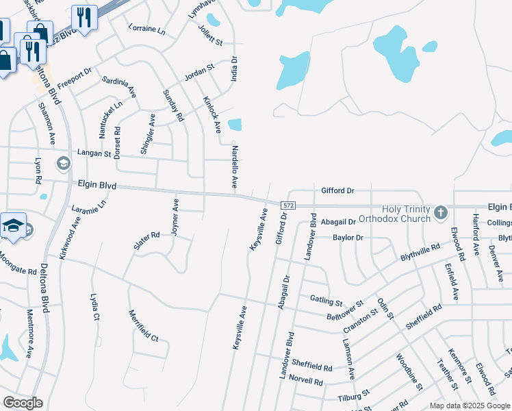 map of restaurants, bars, coffee shops, grocery stores, and more near 10306 Elgin Boulevard in Spring Hill