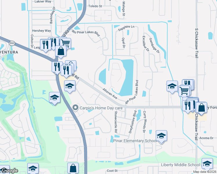 map of restaurants, bars, coffee shops, grocery stores, and more near 2497-2599 Island Club Way in Orlando