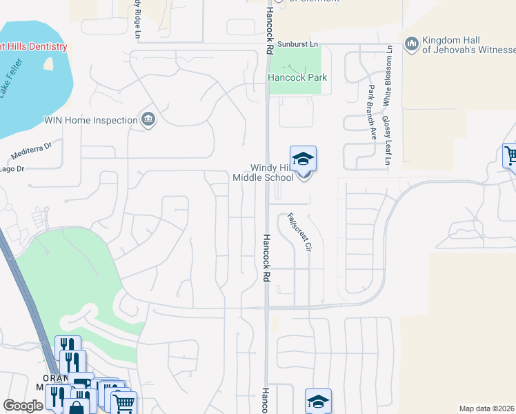 map of restaurants, bars, coffee shops, grocery stores, and more near 3796 Eversholt Street in Clermont