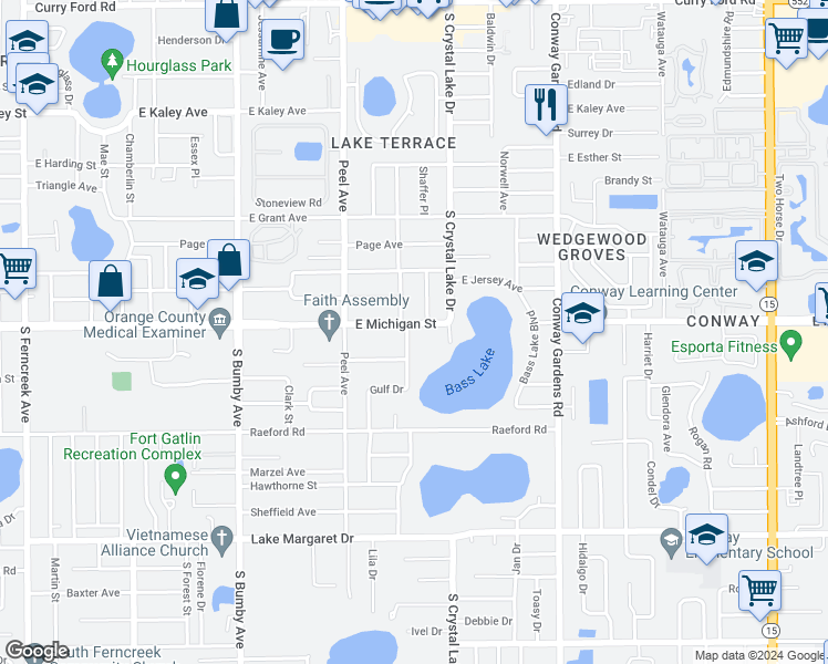 map of restaurants, bars, coffee shops, grocery stores, and more near 2801 Dawley Avenue in Orlando