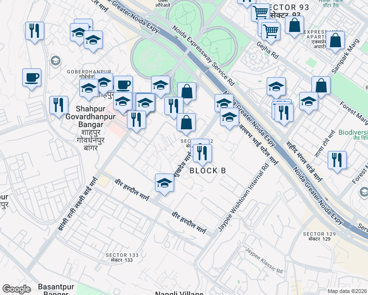 map of restaurants, bars, coffee shops, grocery stores, and more near in Noida
