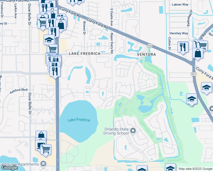 map of restaurants, bars, coffee shops, grocery stores, and more near 6020 Scotchwood Glen in Orlando