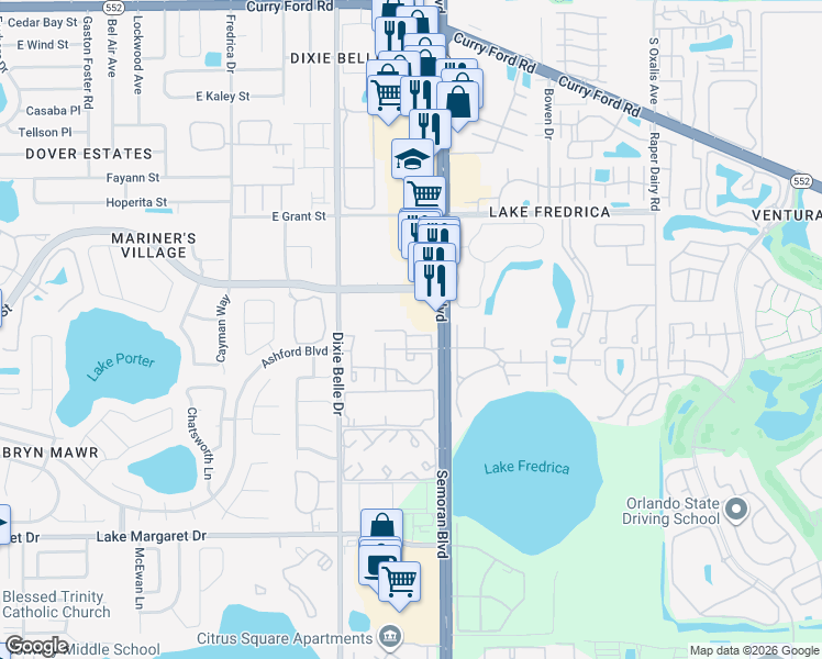 map of restaurants, bars, coffee shops, grocery stores, and more near 5400 Tessin trl in Saint cloud
