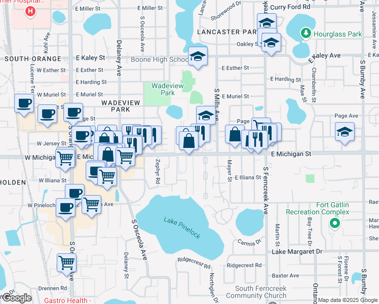 map of restaurants, bars, coffee shops, grocery stores, and more near 2663 Keystone Drive in Orlando