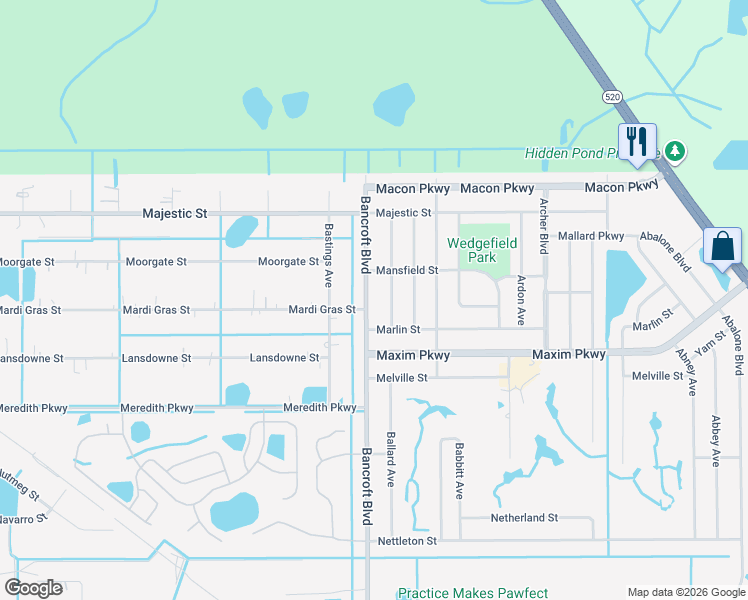 map of restaurants, bars, coffee shops, grocery stores, and more near 2335 Bancroft Boulevard in Orlando