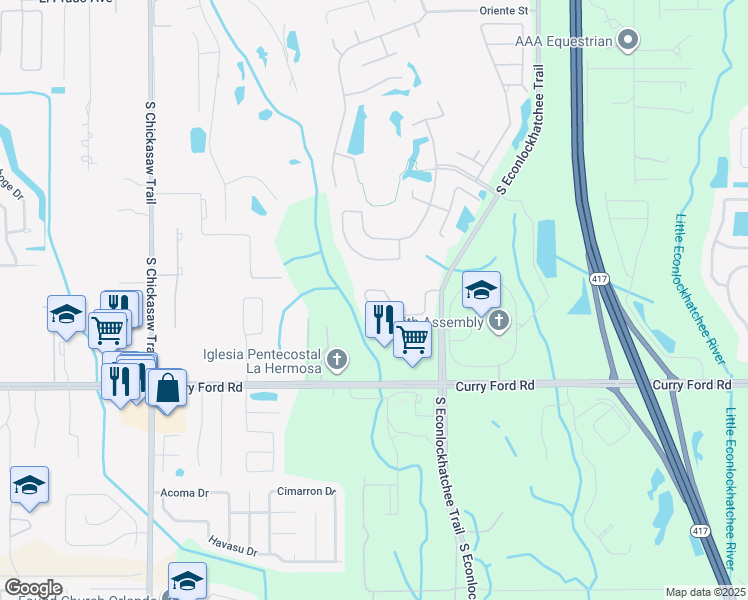 map of restaurants, bars, coffee shops, grocery stores, and more near 8956 Tuscan Valley Place in Orlando