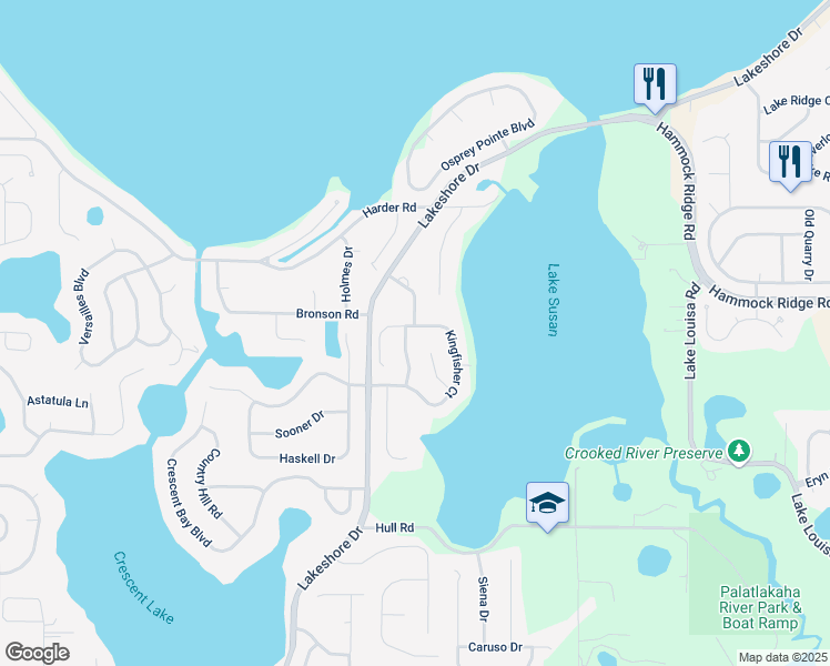 map of restaurants, bars, coffee shops, grocery stores, and more near 11348 Susans Point Drive in Clermont