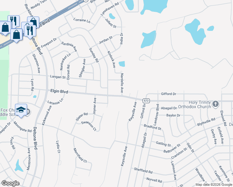 map of restaurants, bars, coffee shops, grocery stores, and more near 10237 Elgin Boulevard in Spring Hill