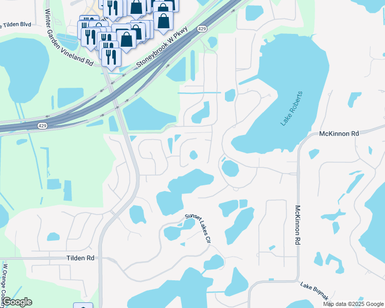 map of restaurants, bars, coffee shops, grocery stores, and more near 2410 Dahlgren Way in Winter Garden