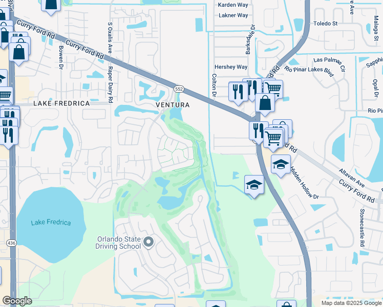 map of restaurants, bars, coffee shops, grocery stores, and more near 2877 Autumn Green Drive in Orlando