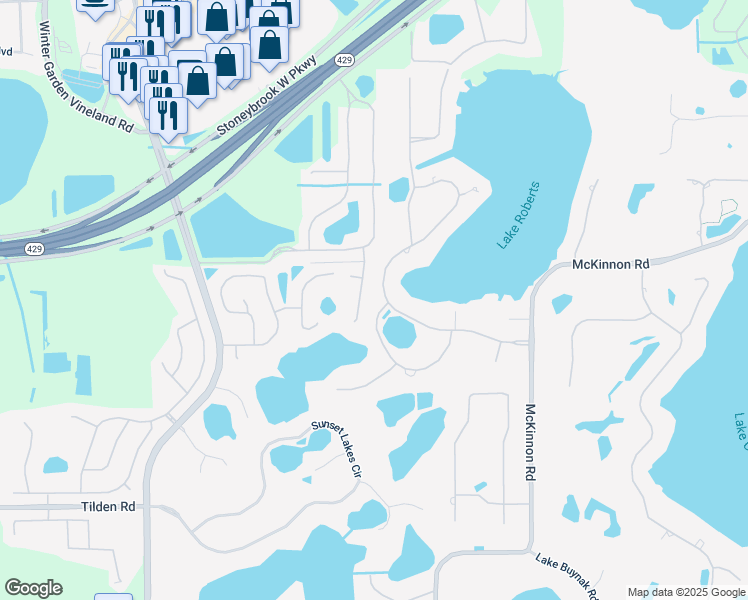 map of restaurants, bars, coffee shops, grocery stores, and more near 12906 Water Point Boulevard in Windermere