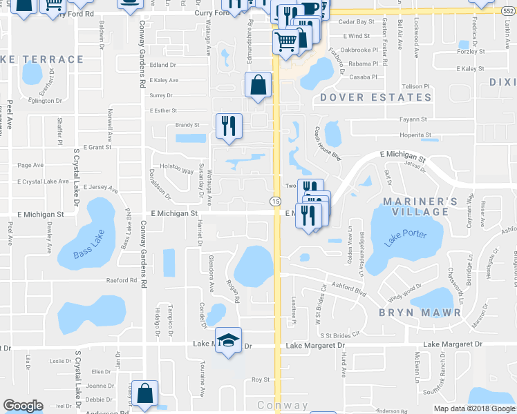 map of restaurants, bars, coffee shops, grocery stores, and more near in Orlando