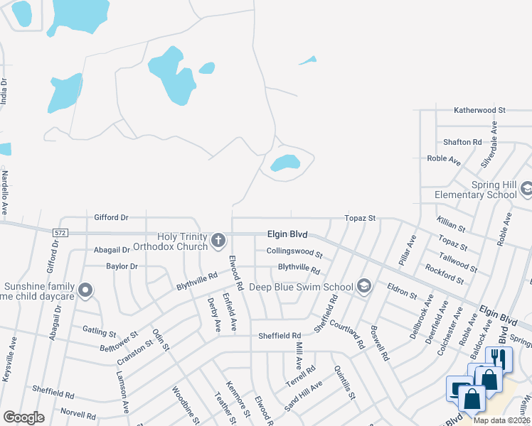 map of restaurants, bars, coffee shops, grocery stores, and more near 11279 Topaz Street in Spring Hill