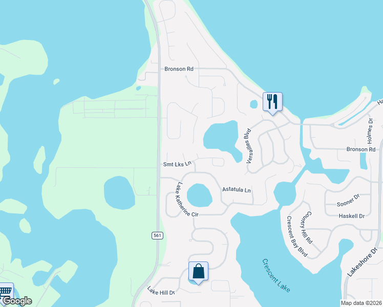 map of restaurants, bars, coffee shops, grocery stores, and more near 11403 Lake Tree Court in Clermont