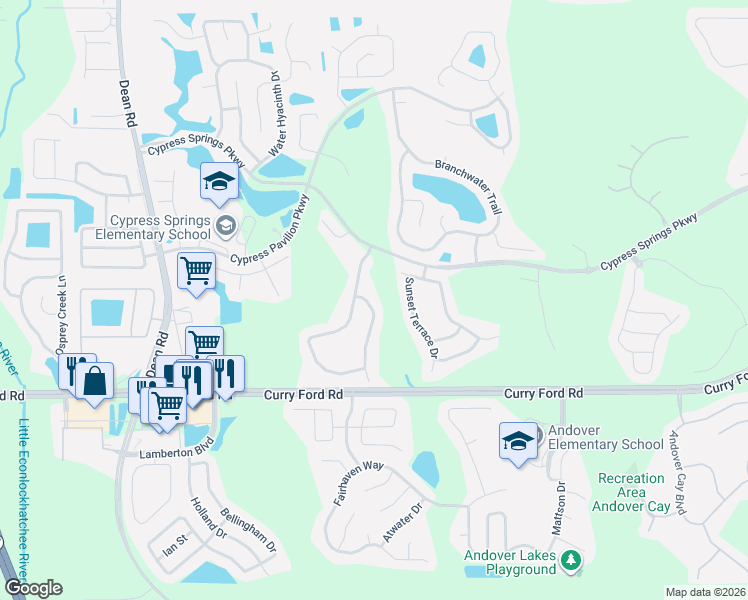 map of restaurants, bars, coffee shops, grocery stores, and more near 2249 Cypress Trace Circle in Orlando