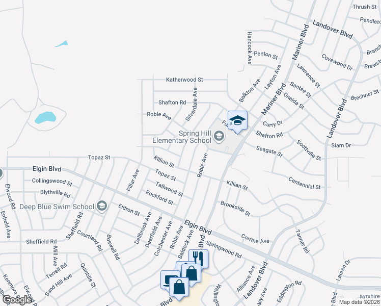 map of restaurants, bars, coffee shops, grocery stores, and more near 5475 Colchester Avenue in Spring Hill