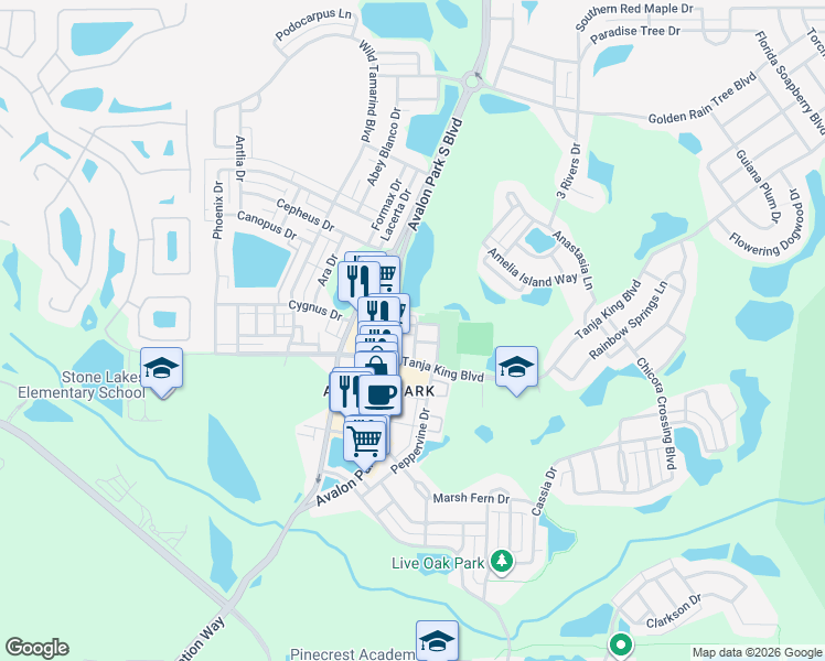 map of restaurants, bars, coffee shops, grocery stores, and more near 13028 Auburn Cove Lane in Orlando