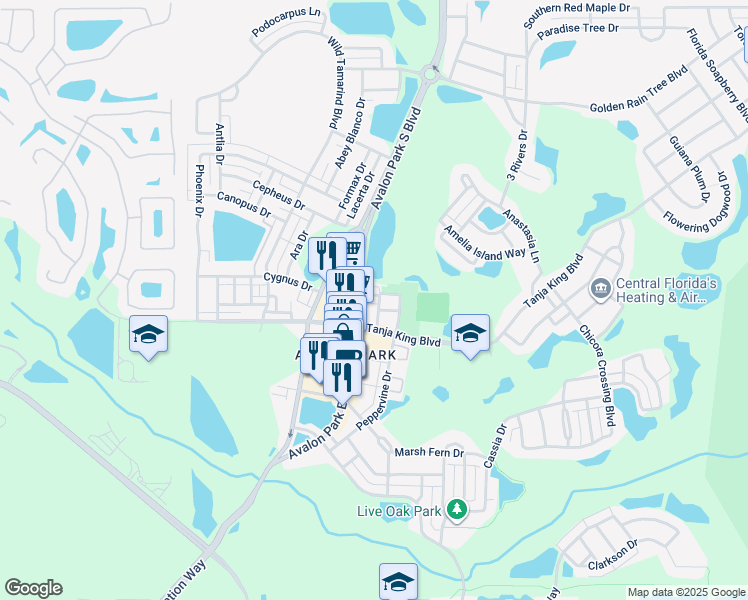 map of restaurants, bars, coffee shops, grocery stores, and more near 13024 Auburn Cove Lane in Orlando