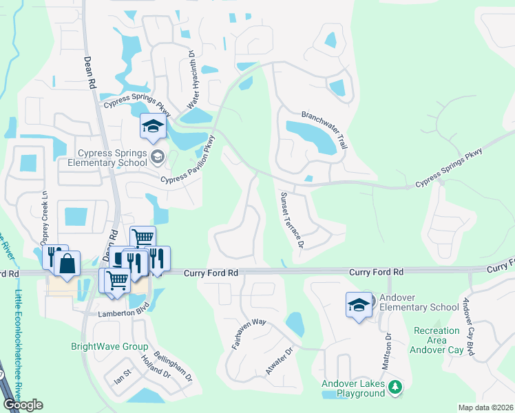 map of restaurants, bars, coffee shops, grocery stores, and more near 2249 Cypress Trace Circle in Orlando