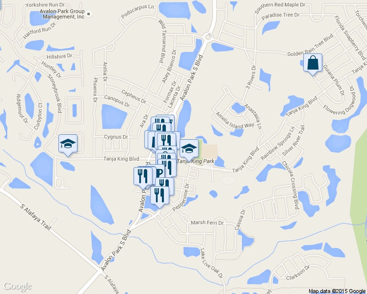 map of restaurants, bars, coffee shops, grocery stores, and more near 13028 Honey Locust Drive in Orlando