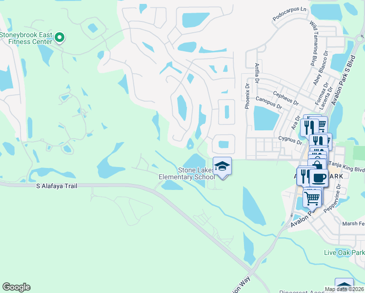 map of restaurants, bars, coffee shops, grocery stores, and more near 2613 Corbyton Court in Orlando