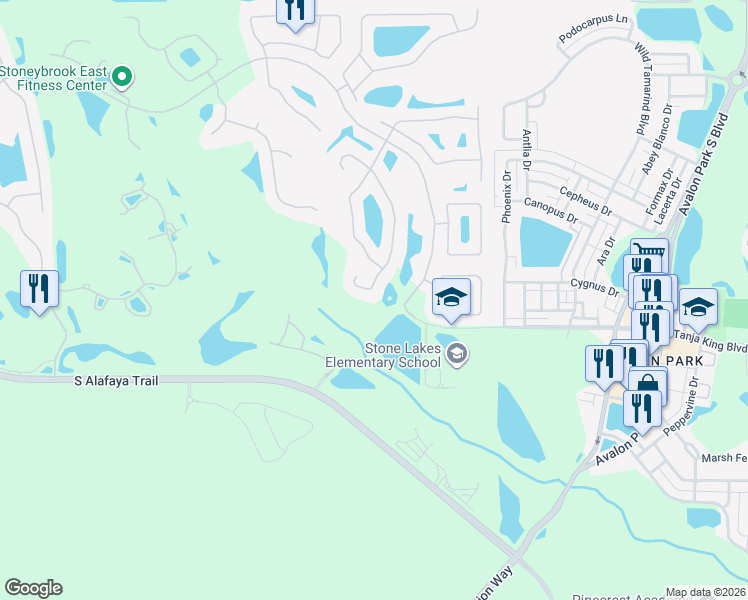 map of restaurants, bars, coffee shops, grocery stores, and more near 2613 Corbyton Court in Orlando