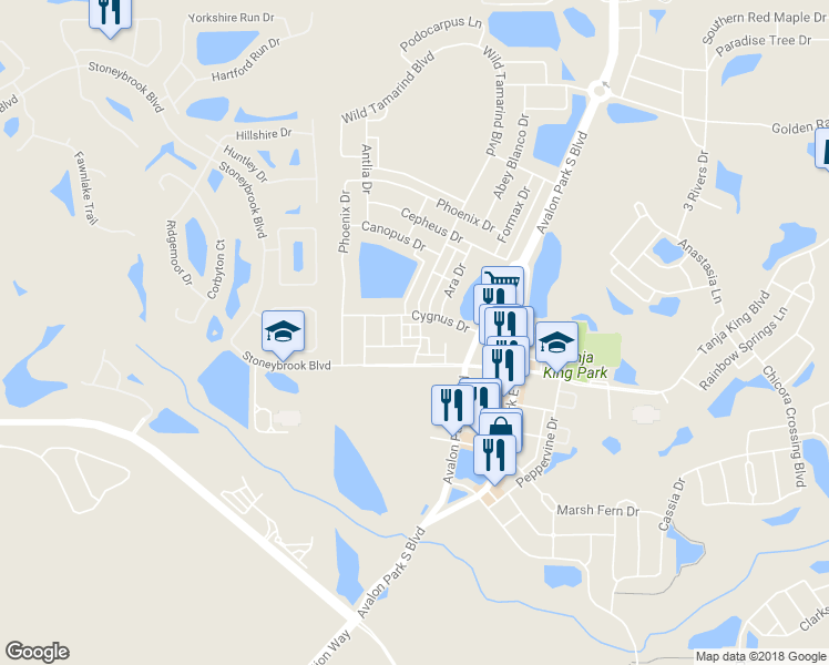 map of restaurants, bars, coffee shops, grocery stores, and more near 3054 Merak Alley in Orlando
