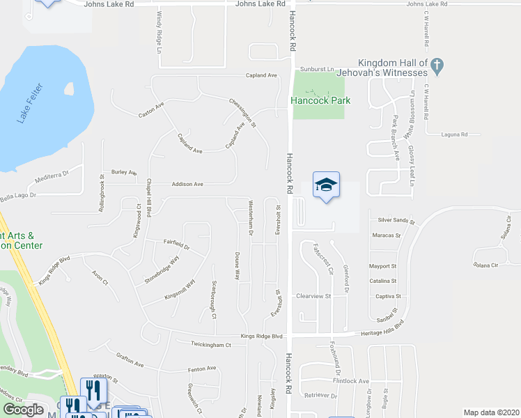 map of restaurants, bars, coffee shops, grocery stores, and more near 3696 Eversholt Street in Clermont