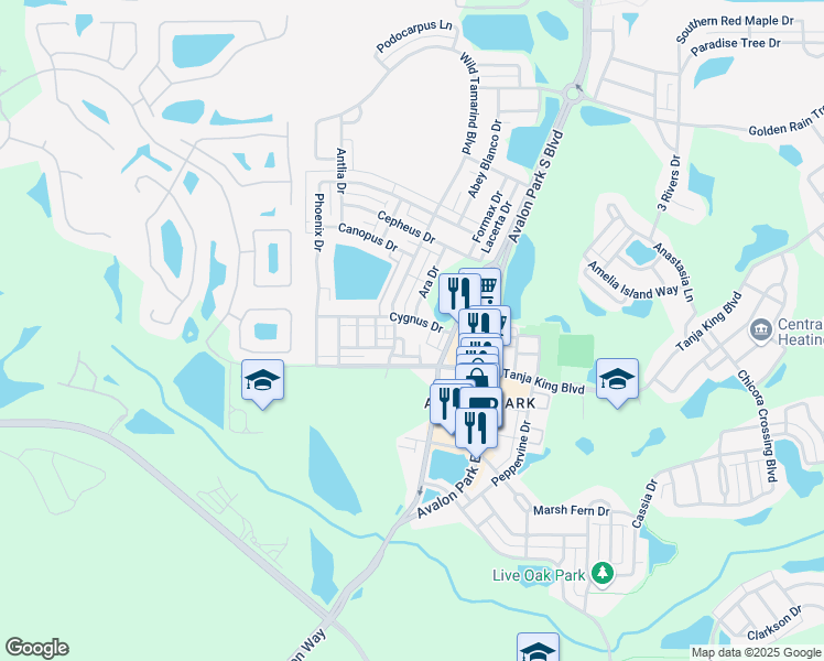 map of restaurants, bars, coffee shops, grocery stores, and more near 3054 Merak Alley in Orlando