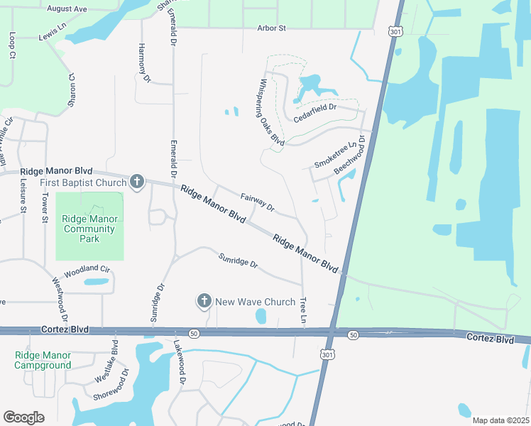 map of restaurants, bars, coffee shops, grocery stores, and more near 34339 Ridge Manor Boulevard in Ridge Manor