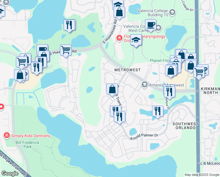 map of restaurants, bars, coffee shops, grocery stores, and more near 2652 Robert Trent Jones Drive in Orlando