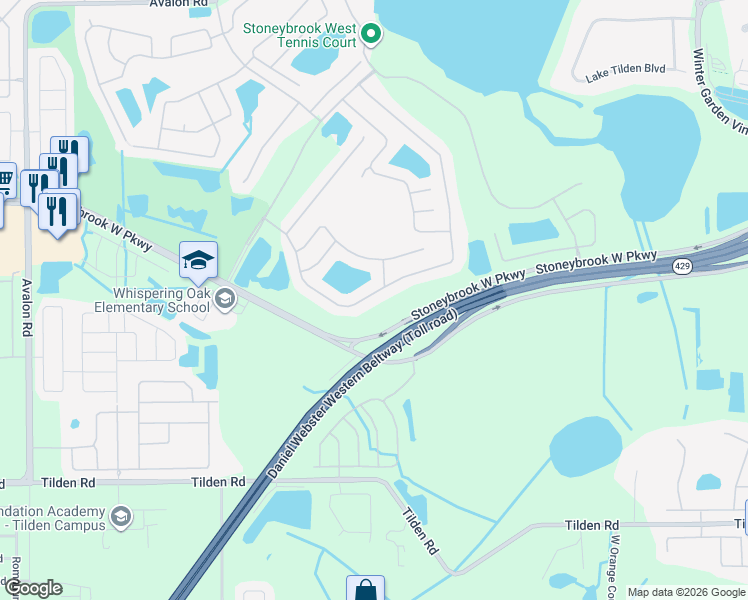 map of restaurants, bars, coffee shops, grocery stores, and more near 13930 Fox Glove Street in Winter Garden