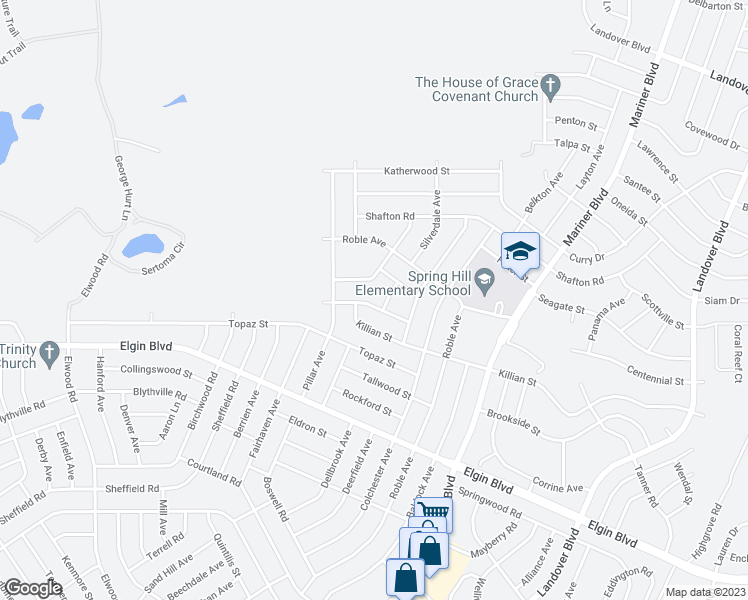 map of restaurants, bars, coffee shops, grocery stores, and more near 12127 Laramore Street in Spring Hill