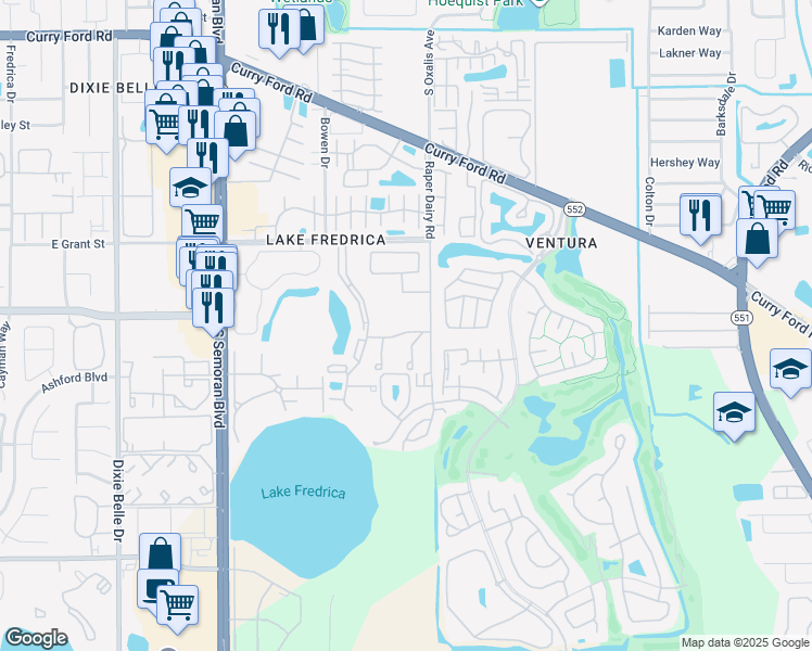 map of restaurants, bars, coffee shops, grocery stores, and more near 6019 Scotchwood Glen in Orlando