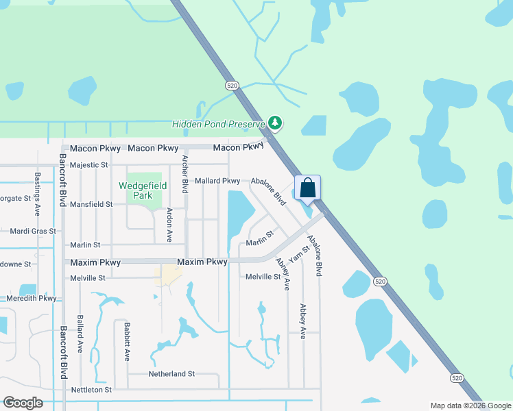 map of restaurants, bars, coffee shops, grocery stores, and more near 2228 Abalone Boulevard in Orlando