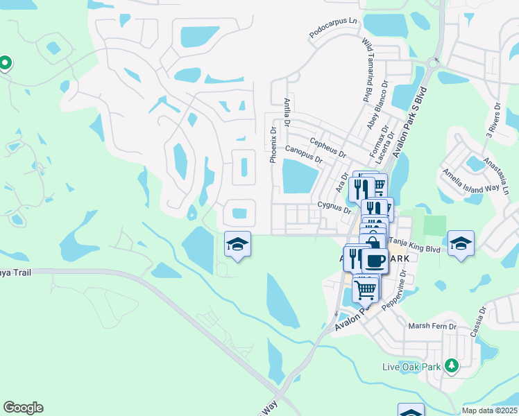 map of restaurants, bars, coffee shops, grocery stores, and more near 14875 Hawksmoor Run Circle in Orlando