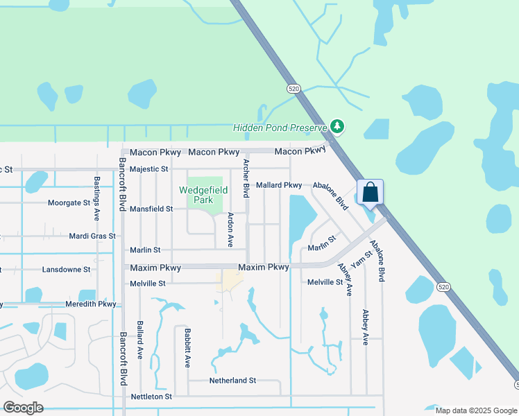 map of restaurants, bars, coffee shops, grocery stores, and more near 2215 Archer Boulevard in Orlando