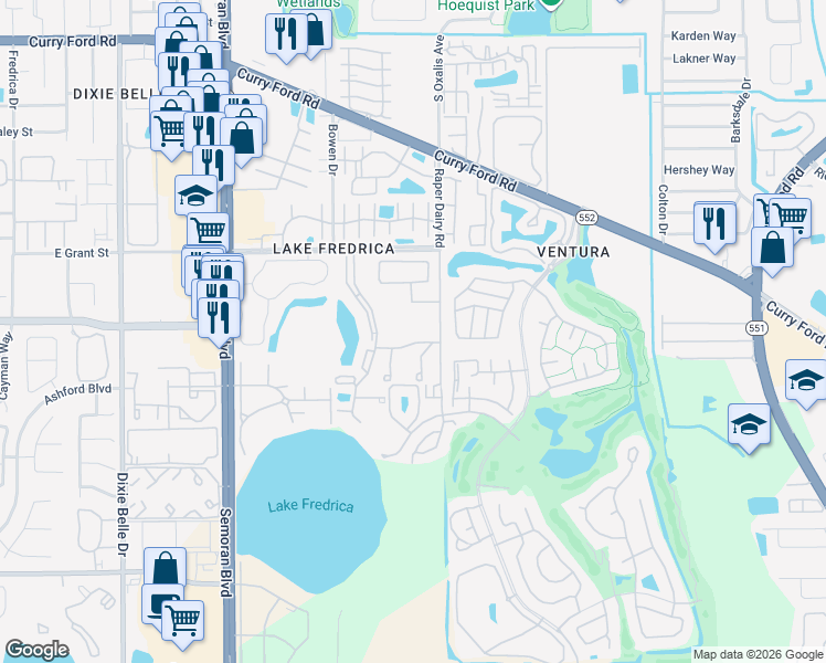 map of restaurants, bars, coffee shops, grocery stores, and more near 6019 Scotchwood Glen in Orlando
