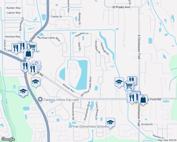 map of restaurants, bars, coffee shops, grocery stores, and more near 2427 Rio Pinar Lakes Boulevard in Orlando