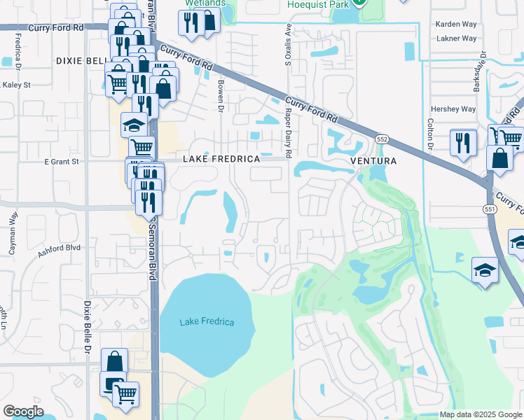 map of restaurants, bars, coffee shops, grocery stores, and more near 6019 Scotchwood Glen in Orlando