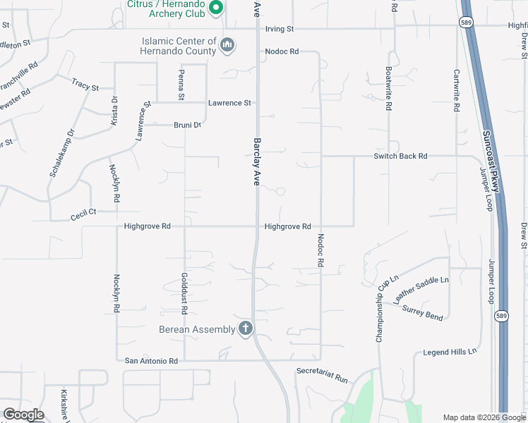 map of restaurants, bars, coffee shops, grocery stores, and more near 14189 Highgrove Road in Brooksville