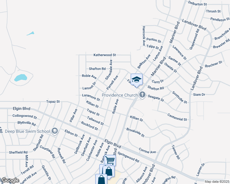 map of restaurants, bars, coffee shops, grocery stores, and more near 6000 Roble Avenue in Spring Hill