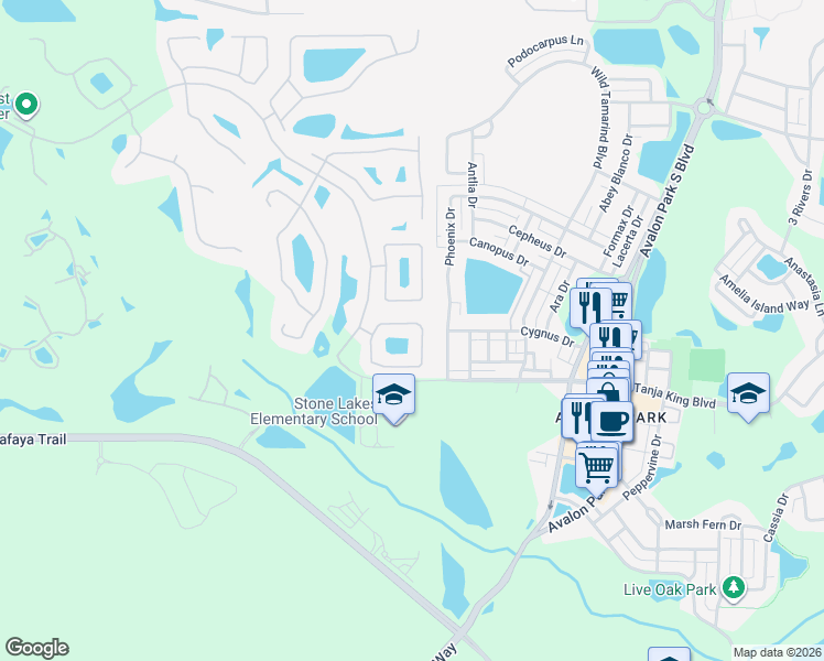 map of restaurants, bars, coffee shops, grocery stores, and more near 14851 Hawksmoor Run Circle in Orlando