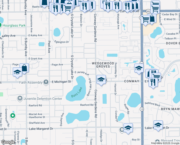 map of restaurants, bars, coffee shops, grocery stores, and more near 3508 East Crystal Lake Avenue in Orlando