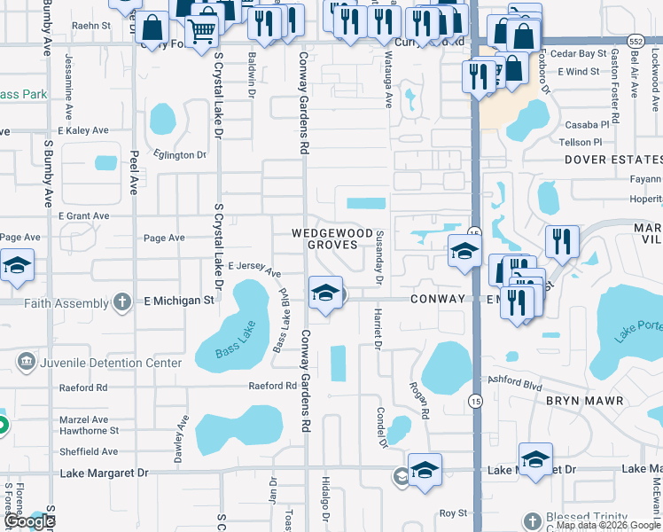 map of restaurants, bars, coffee shops, grocery stores, and more near 2641 Waymeyer Drive in Orlando