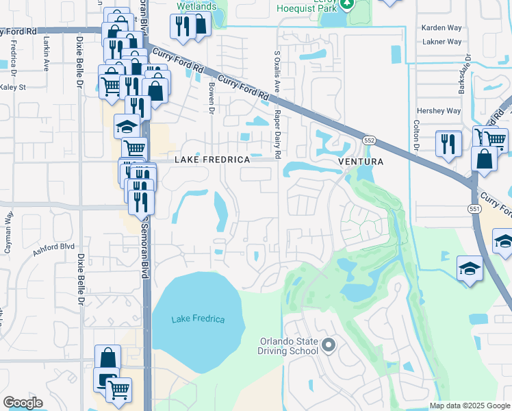 map of restaurants, bars, coffee shops, grocery stores, and more near 6019 Scotchwood Glen in Orlando