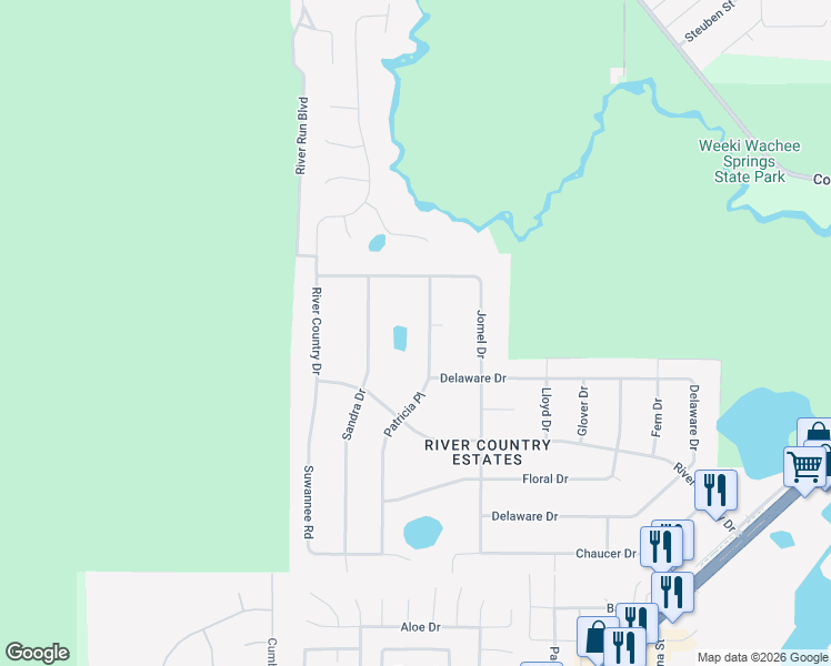 map of restaurants, bars, coffee shops, grocery stores, and more near 6067 Patricia Place in Spring Hill