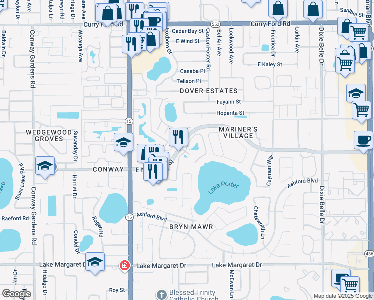 map of restaurants, bars, coffee shops, grocery stores, and more near 4916 East Michigan Street in Orlando