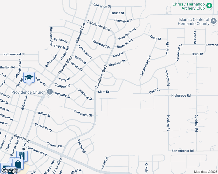 map of restaurants, bars, coffee shops, grocery stores, and more near 13132 Oneida Street in Spring Hill