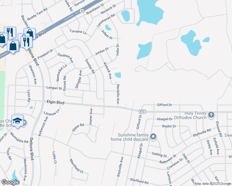map of restaurants, bars, coffee shops, grocery stores, and more near 6031 Nardello Avenue in Spring Hill